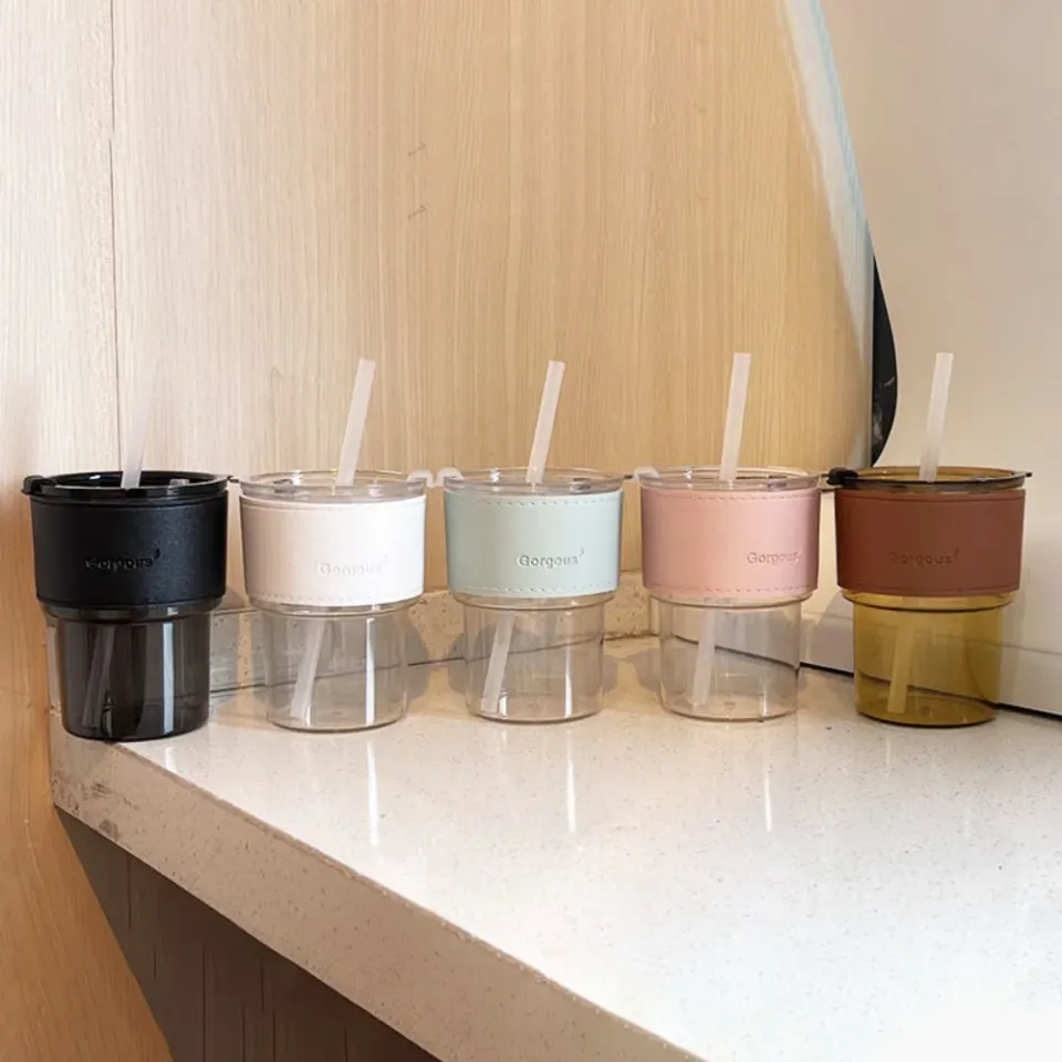 400ml with Lid Water Bottle New Creative with Straw Cup Transparent Bamboo Cup Drink Ware