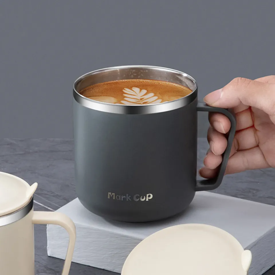 400ml 304 Stainless Steel Coffee Mugs Portable Cups Heat Insulation Anti-fall Thermos Mug Home with Cover and Handle Mug