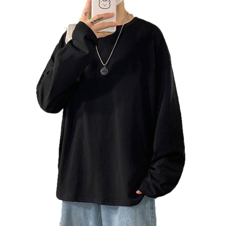 Cotton Oversize Men's Women T-shirt Man Long sleeves Pure Color Men t shirt T-shirts For Male Female Tops