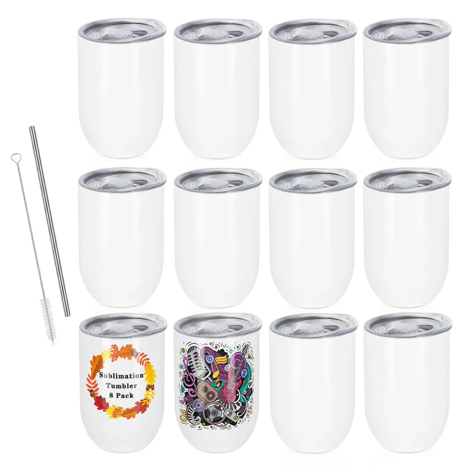 12OZ Blank Sublimation Stainless Steel Wine Cup 6pcs/12pcs with Lid and Straw Egg Shape Cup Vacuum Insulated Thermos Coffee Mug