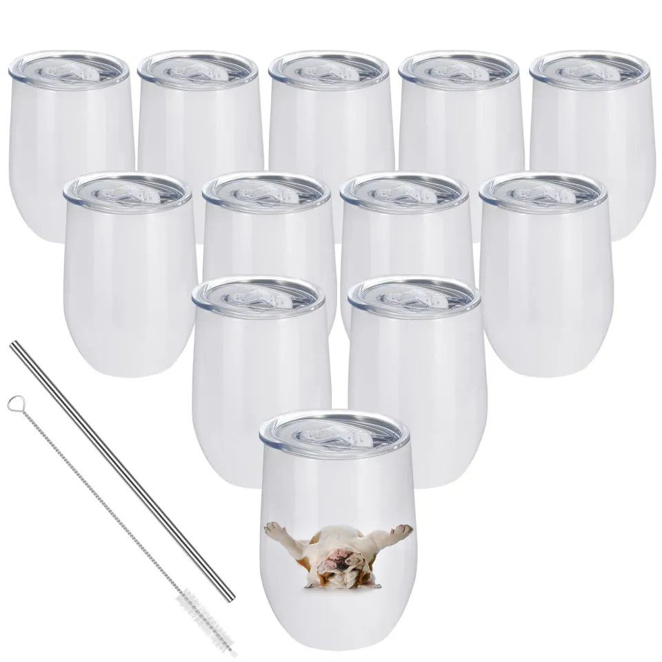 12OZ Blank Sublimation Egg Shape Cup Stainless Steel Wine with Lid and Straw Vacuum Insulated Thermos Coffee Mug DIY Wine Beer