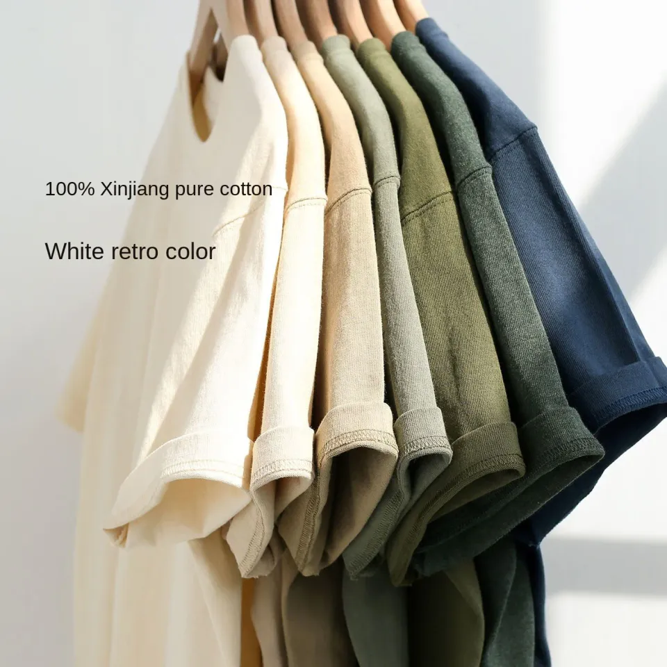 200g Heavyweight Pure Cotton Thick Shoulder Short Sleeve T-Shirt Solid Loose Casual Unisex Basic Tee